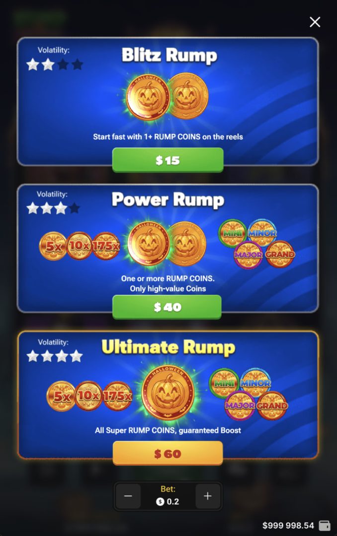 Fenêtre des trois Buy Bonus de Rump & Halloween sur téléphone en vertical
