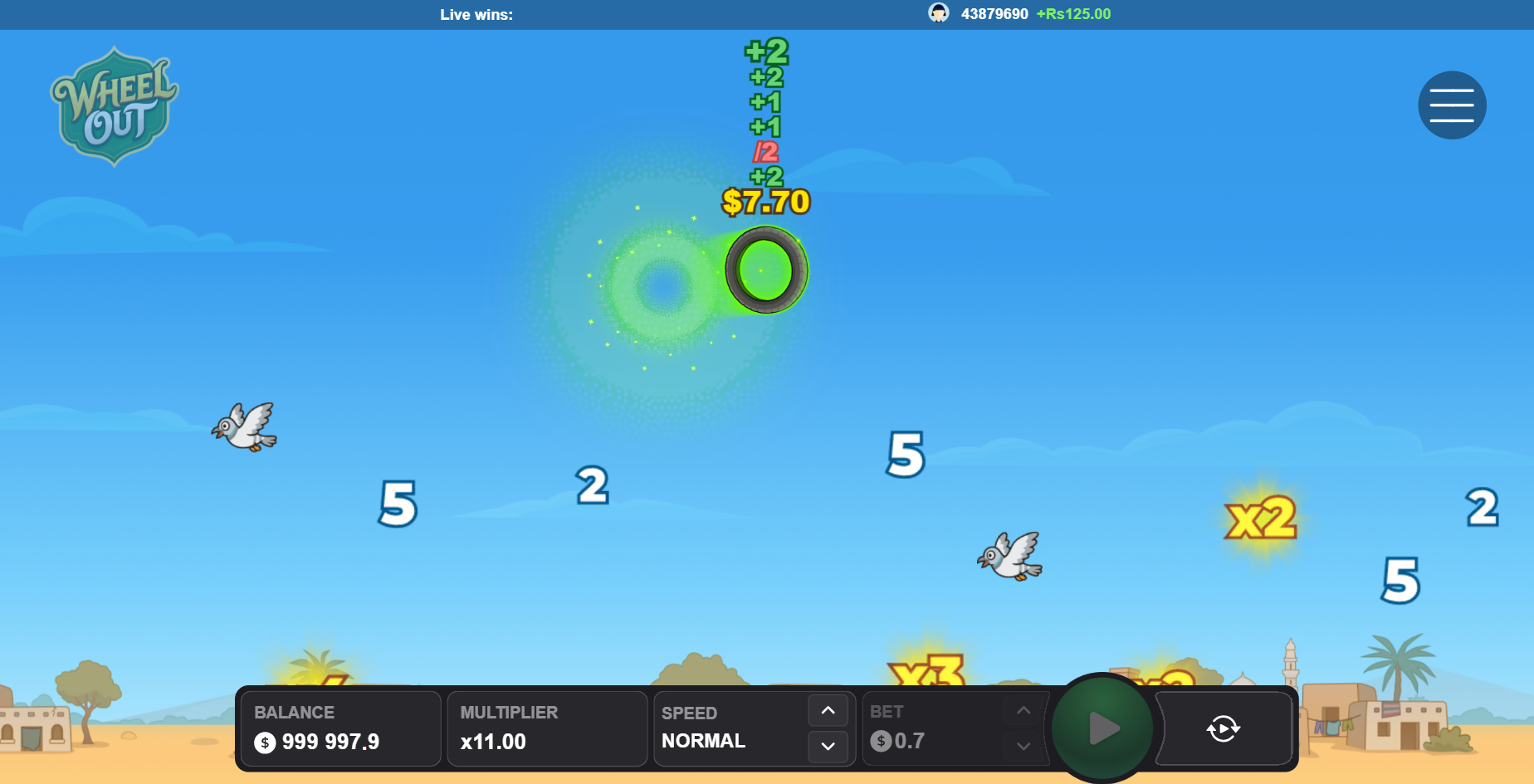 Pneu de Wheel Out en plein saut avec multiplicateurs x2 et x3