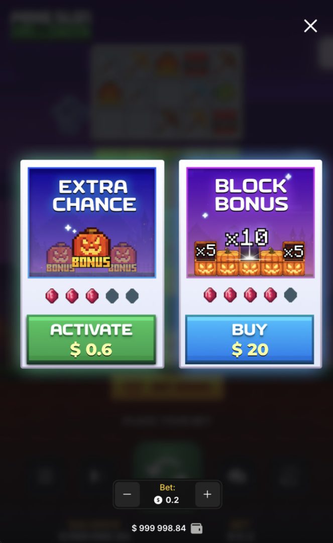 Fenêtre des options de Mine Slot Halloween affichée sur un smartphone vertical