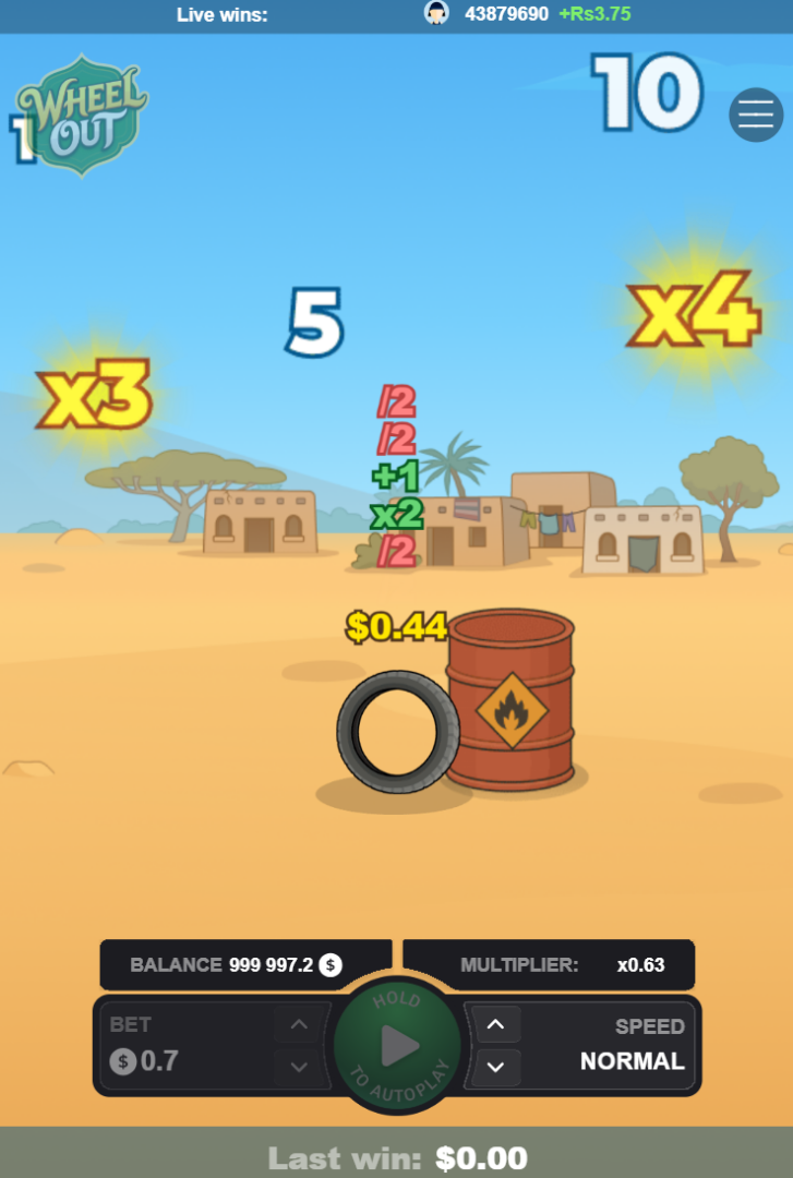 Wheel Out sur smartphone avec multiplicateurs et baril
