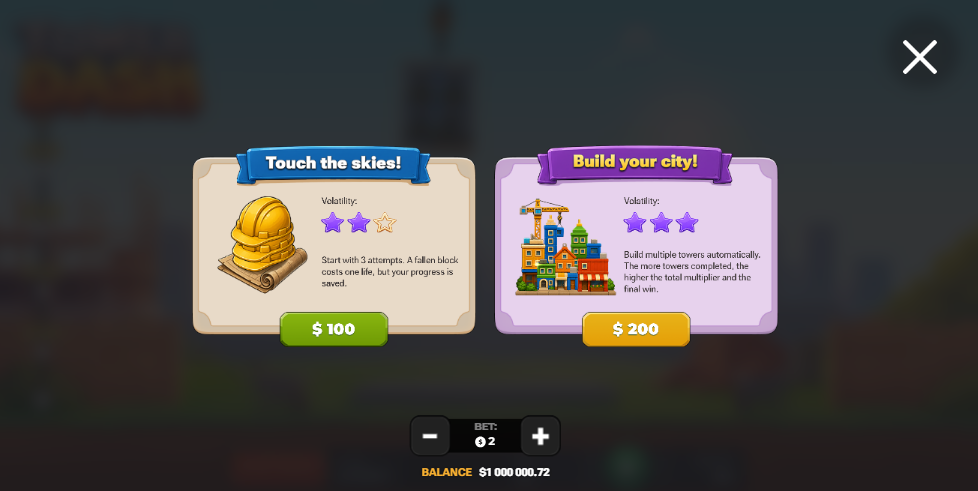 Bonus Buy Touch the skies et Build your city dans Tower Dash