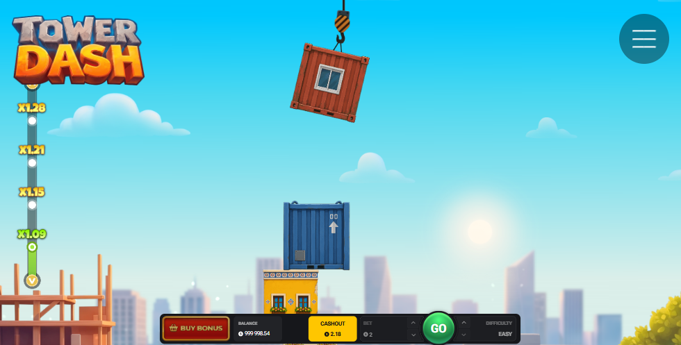Conteneur suspendu à la grue au-dessus de la tour dans Tower Dash
