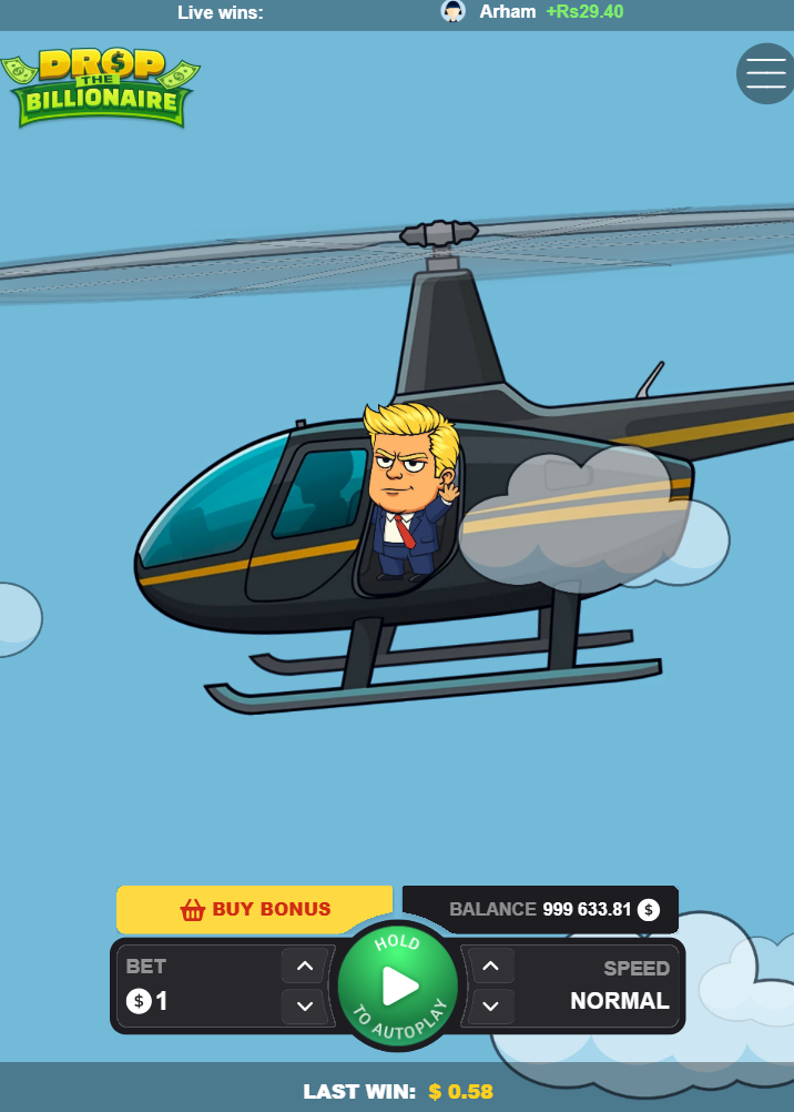 Drop The Billionaire sur smartphone en portrait avec le bouton Buy Bonus